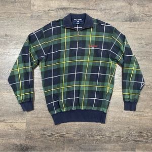 Vintage Polo Sport Plaid Spellout Embroidered Quarterzip Pullover Sweatshirt SzL
